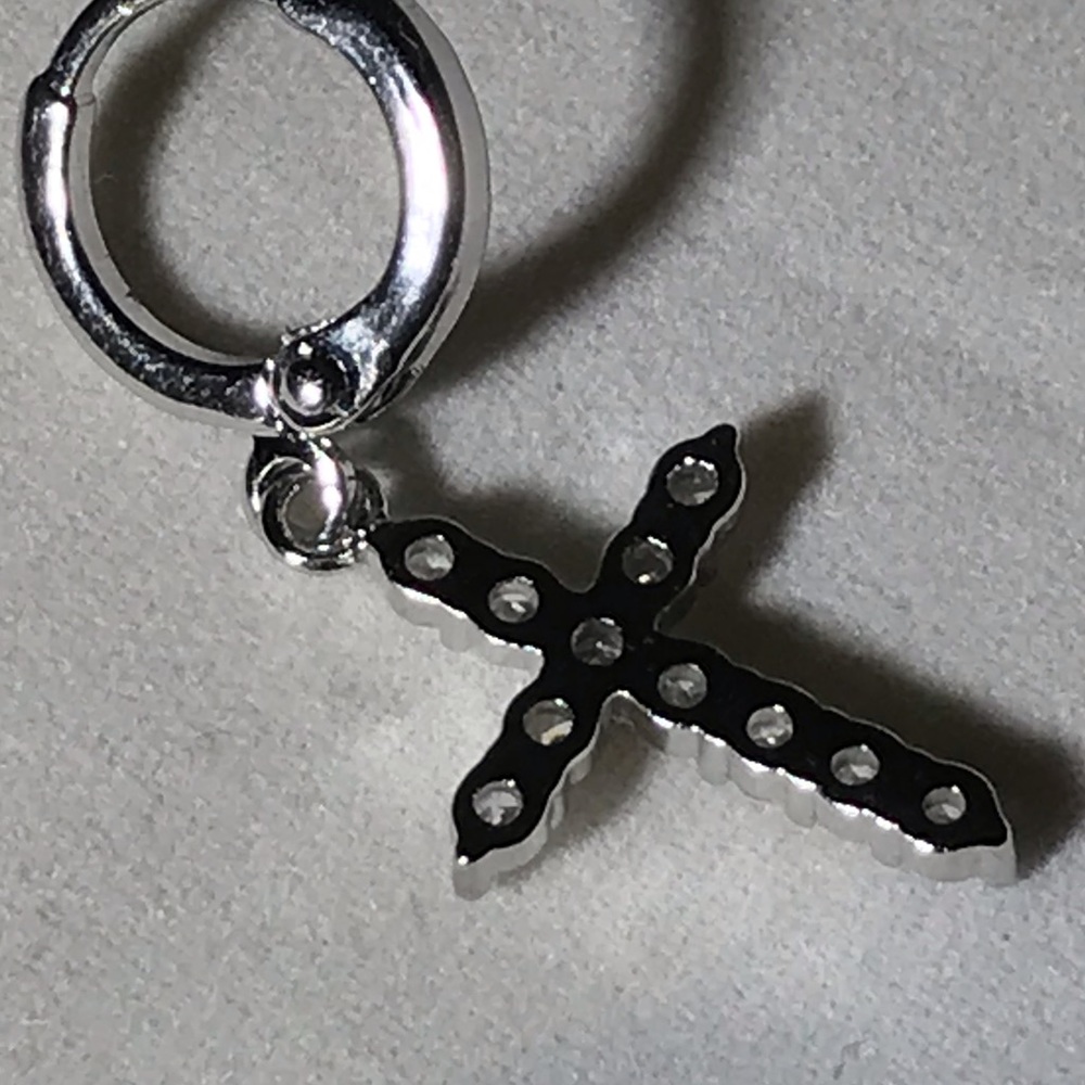 White Sapphire Cross Earrings Stainless Steel - Picture 3 of 3